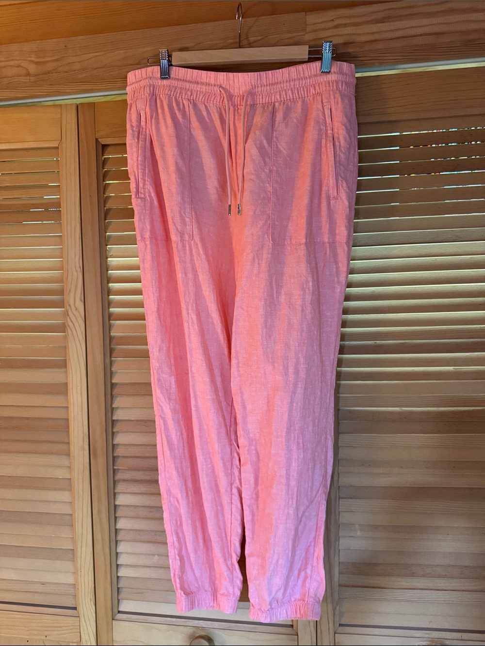 Athleta Lightweight Coral Pink Drawstring Linen Joggers 12